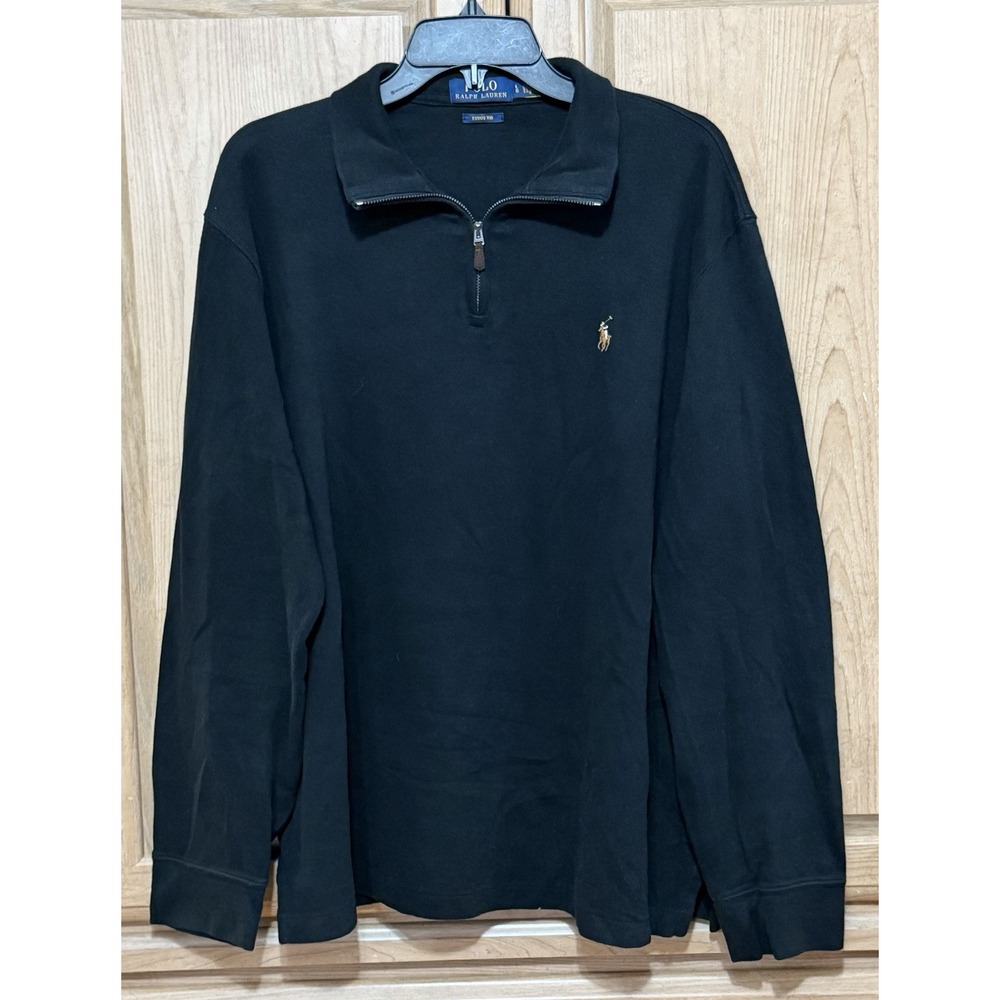 Polo Ralph Lauren Pullover Sweater Mens Size Large Black 1/4 Zip Estate Rib Knit